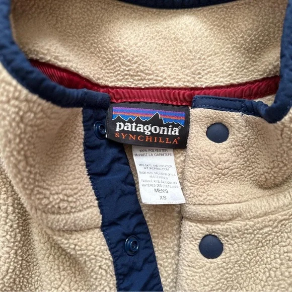 Patagonia Baggy Relaxed Fit Synchilla Beige Fleece Snap-T Fleece Pullover Jacket - Picture 4 of 5